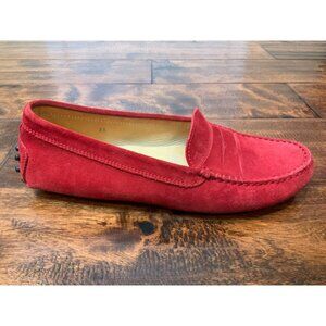 Tod's Red Suede Penny Loafers Slip-On Flats, Size 38 | 8